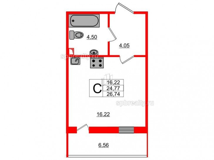 Студия 28.3 м²